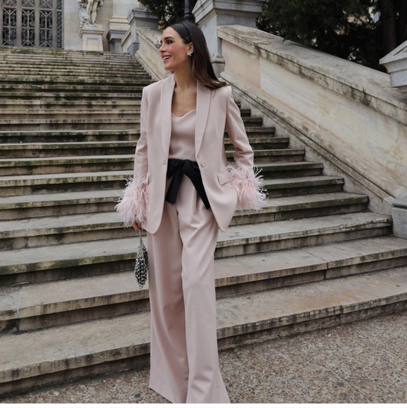 Zara 2 Pc Set Wide Leg Pants & Bustier Beige Pink Bloggers Favorite - Picture 6 of 14